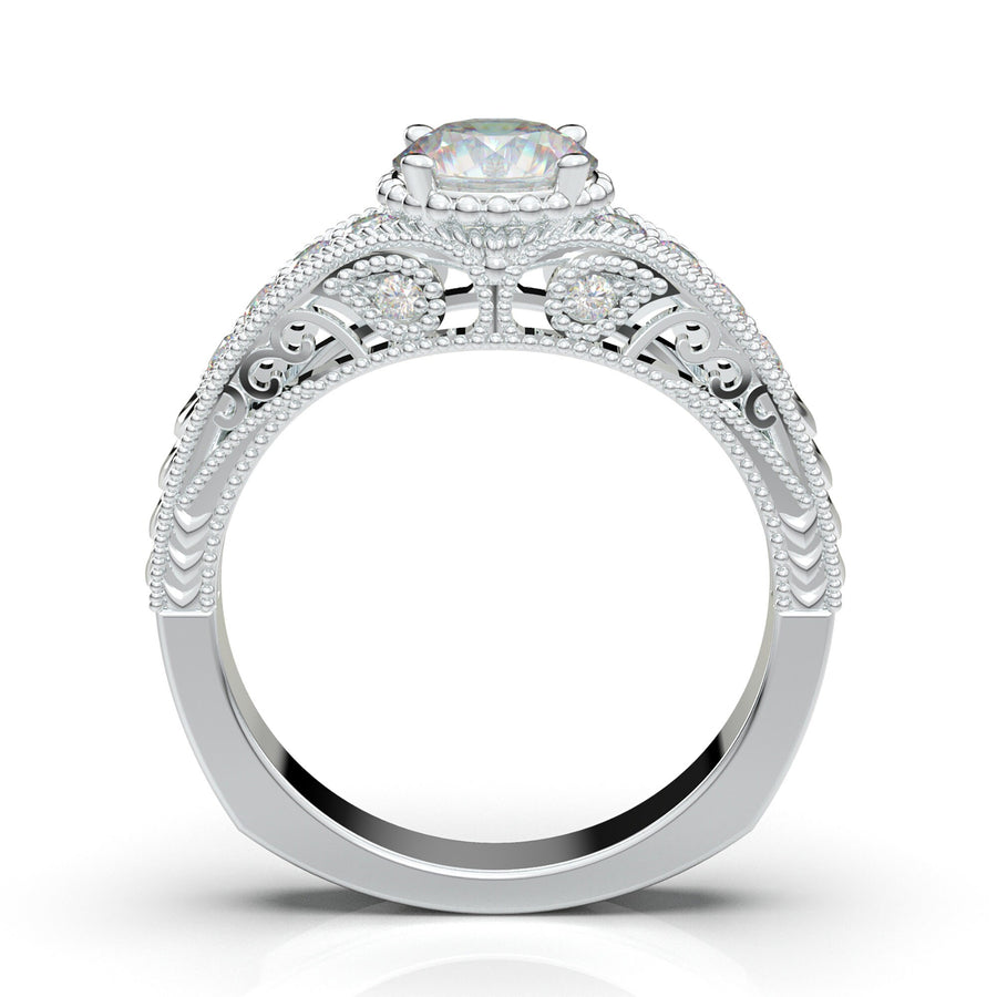 14K Engagement Ring, Vintage Art Deco Ring, White Gold Promise Ring, Moissanite Ring for Women, Diamond Wedding Ring, Unique Antique Ring
