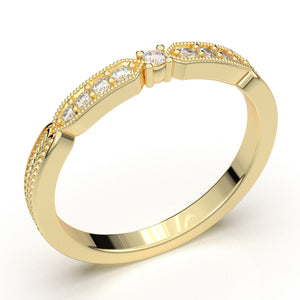 Yellow Gold Wedding Band Women, Vintage Wedding Ring, Diamond Filigree Band, Art Deco Matching Band, Stackable Ring, 14K Anniversary Band
