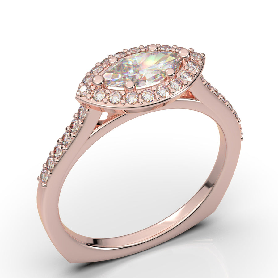 Rose Gold Engagement Ring, Halo Ring For Women, Marquise Diamond Ring, Moissanite Ring, Promise Ring, Unique Setting, 14K Gift For Her