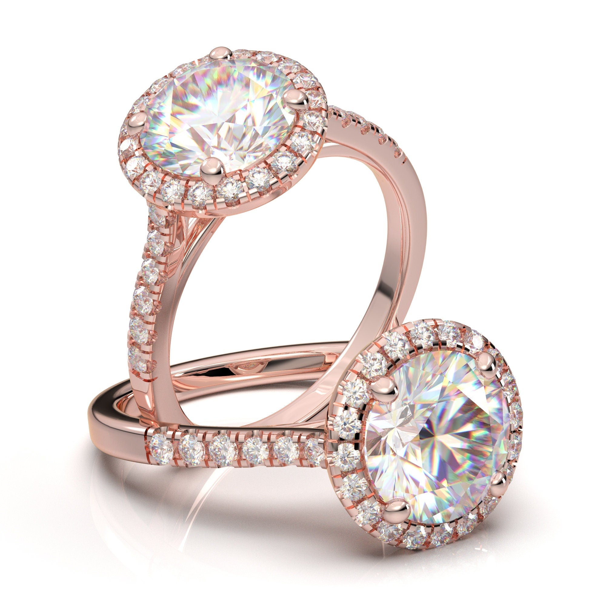 14K White Gold Engagement Ring, Moissanite Ring, Promise Ring, 2 Carat