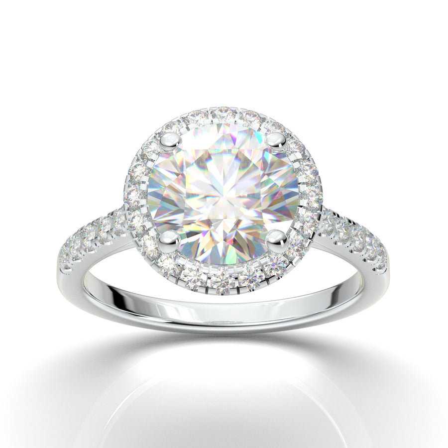 14K White Gold Engagement Ring, Moissanite Ring, Promise Ring, 2 Carat Ring, Diamond Ring For Women, Gift For Her, Halo Wedding Ring Woman
