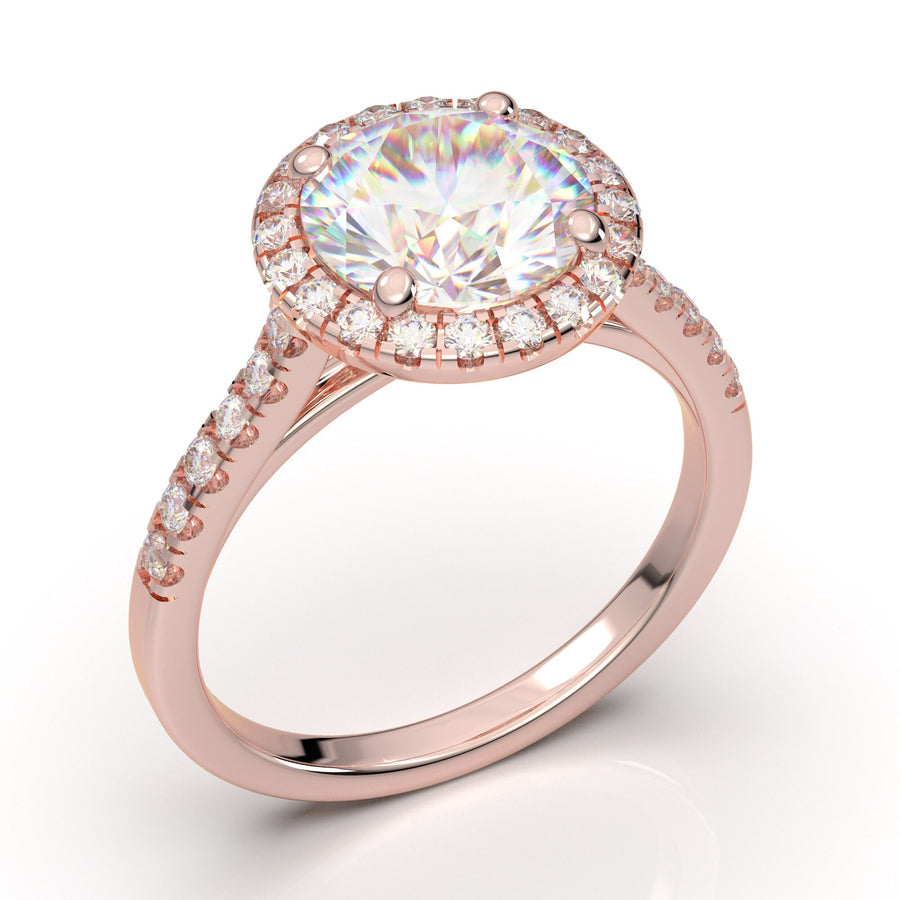 14K Rose Gold Engagement Ring, Moissanite Ring, Promise Ring, 2 Carat Ring, Diamond Ring For Women, Gift For Her, Halo Wedding Ring Woman