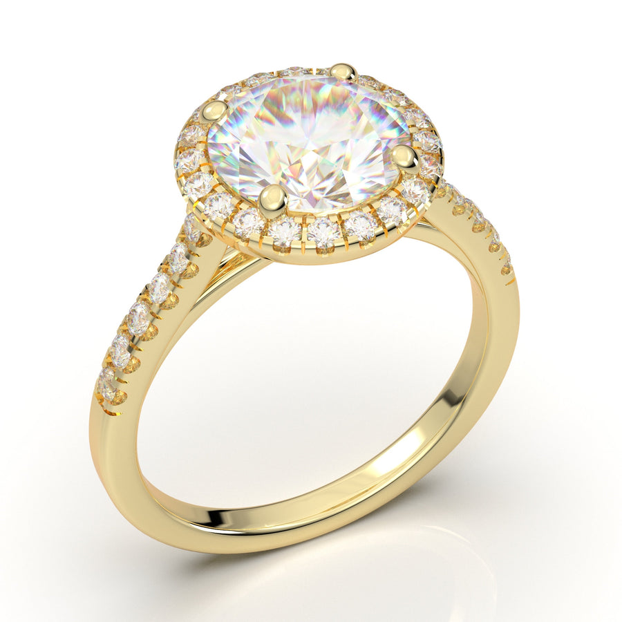 14K Yellow Gold Engagement Ring, Moissanite Ring, Promise Ring, 2 Carat Ring, Diamond Ring For Women, Gift For Her, Halo Wedding Ring Woman