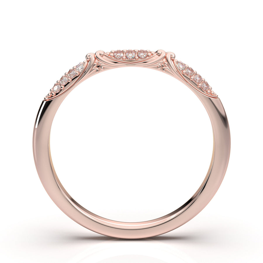 Rose Gold Wedding Band, Diamond Ring For Women, Vintage Band, Curved Contour Band, Art Deco Ring, Antique Matching Ring, Stackable Ring Her