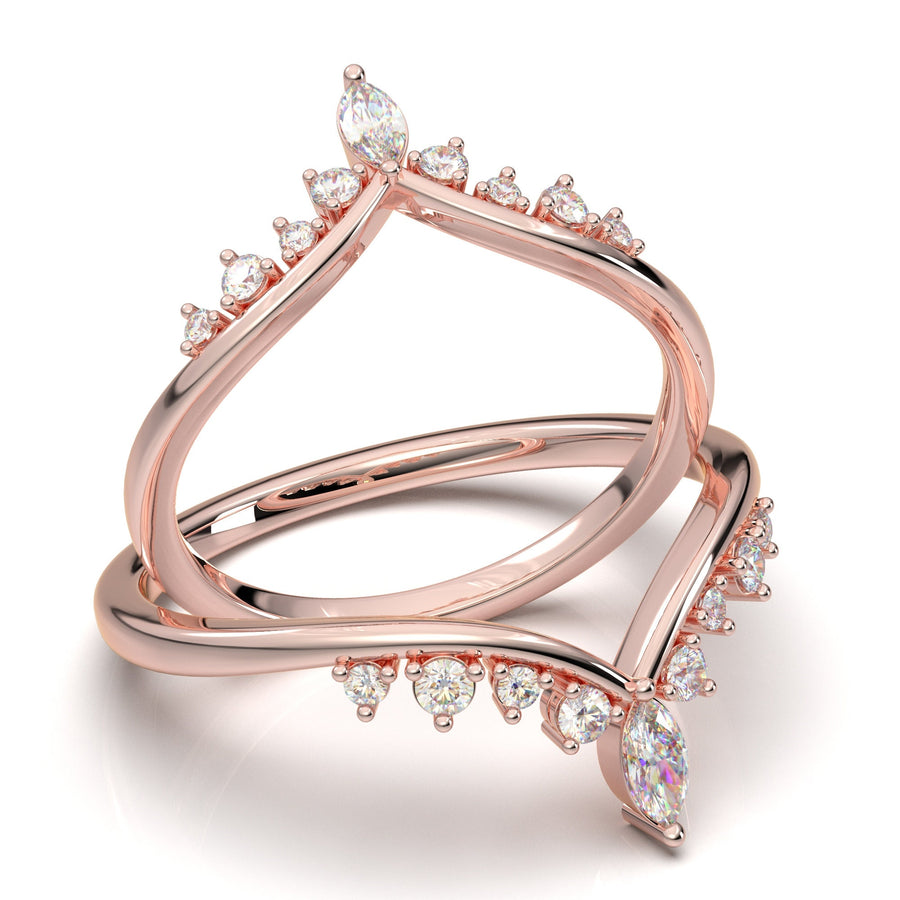 Rose Gold V-Band Curved Crown Marquise Band Chevron Stacking Vintage Art Deco Band Curved Contour Band Moissanite Ring Diamond Wedding Band