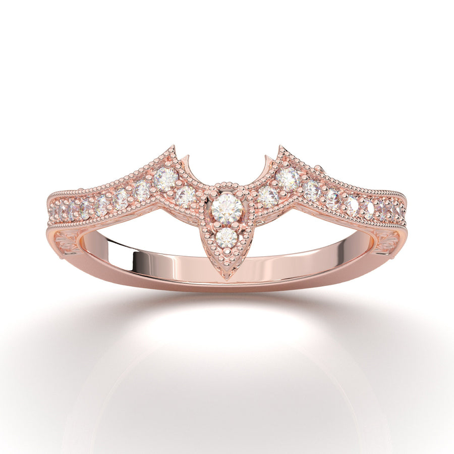 Rose Gold Vintage Band Curved Crown Art Deco Filigree Band Curved Contour Band Filigree Scroll Milgrain Band Diamond Wedding Band