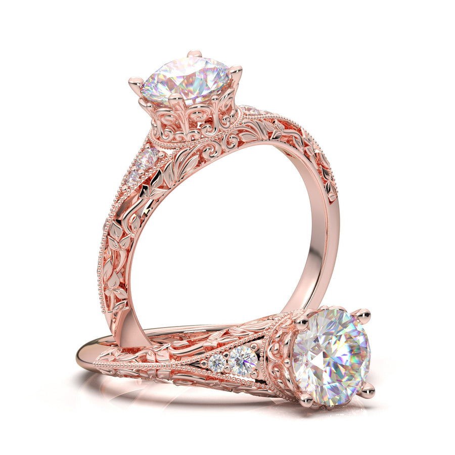 Vintage Engagement Ring/ Art Deco Ring/ Antique Wedding Gift Ring/ Filigree Floral Ring/ 14K White Gold Ring Forever One DEF Moissanite Ring