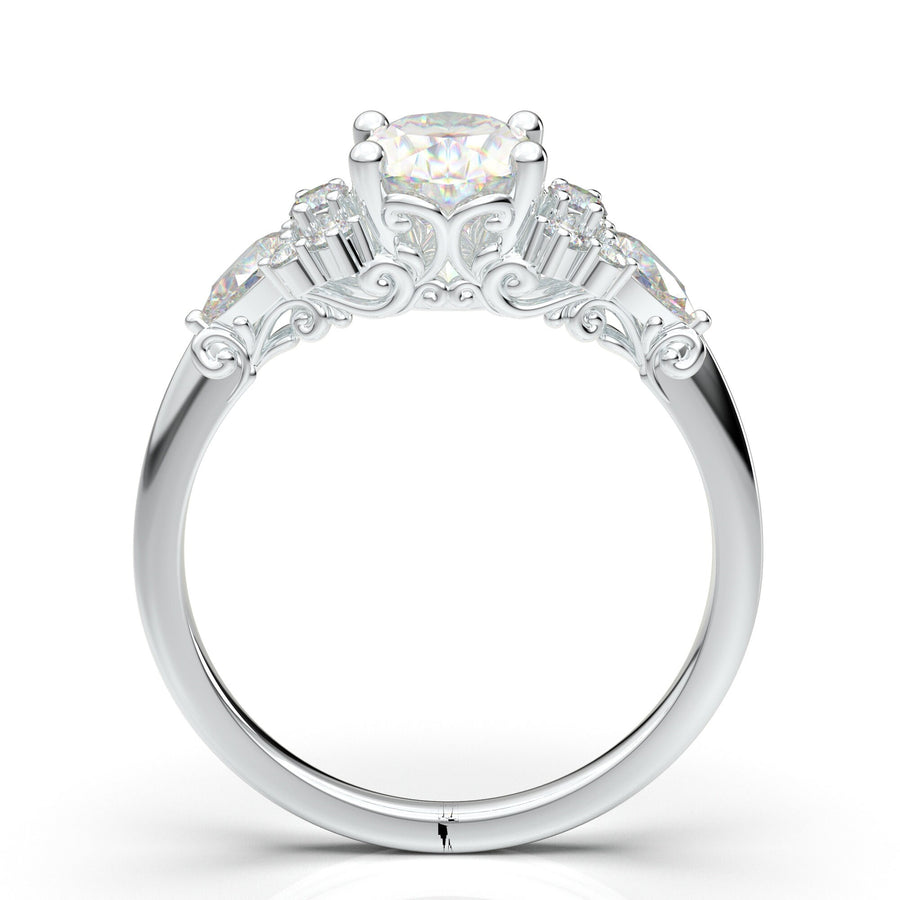 Vintage Oval Diamond Ring, White Gold Filigree Ring, Wedding Ring For Her, 14K Forever One Colorless Ring, Pear Oval Moissanite Center