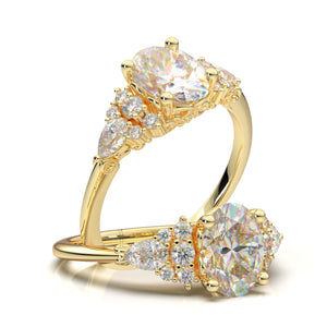 Vintage Oval Diamond Ring, White Gold Filigree Ring, Wedding Ring For Her, 14K Forever One Colorless Ring, Pear Oval Moissanite Center
