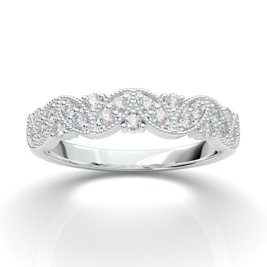 White Gold Wedding Band/ Vintage Milgrain Ring/ Moissanite Wedding Band/ Stacking Band/ Art Deco Engagement Band/ Anniversary Ring For Her