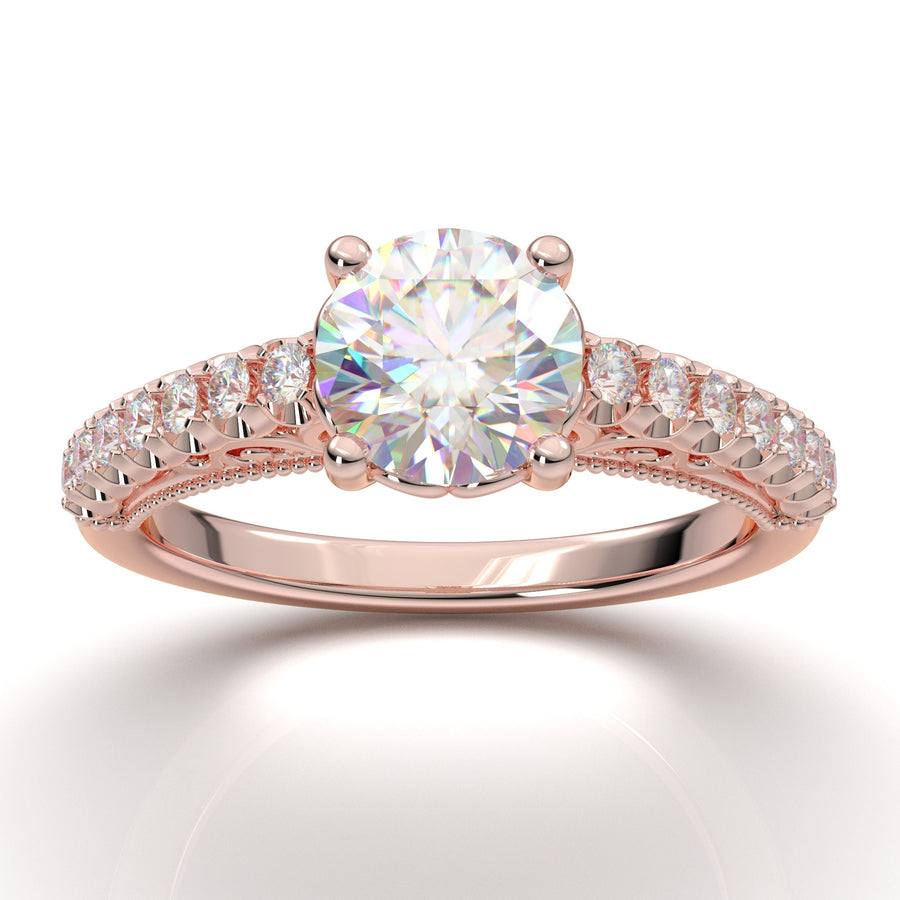 Engagement Ring For Women, Rose Gold Diamond Ring, Vintage Inspired Art Deco Ring, Moissanite Promise Ring, 1 Carat Ring, Anniversary Gift