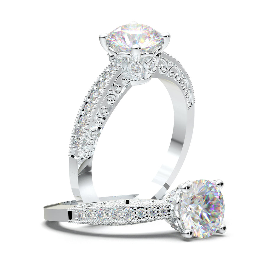 Vintage Milgrain Engagement Ring, 1 Carat Moissanite Ring, Natural Diamond Ring, 14K Solid Yellow Gold Ring, Promise Ring, Wedding Ring Her