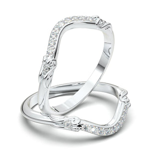 Curved Wedding Band - Art Deco Diamond Band - 14K White Gold Ring - Half Eternity Ring - Vintage Style Filigree Band - Women's Contour Band