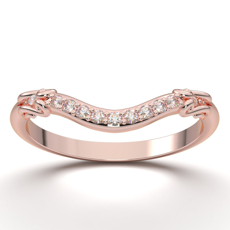 Curved Wedding Band - Art Deco Diamond Band - 14K Rose Gold Ring - Half Eternity Ring - Vintage Style Filigree Band - Women's Contour Band