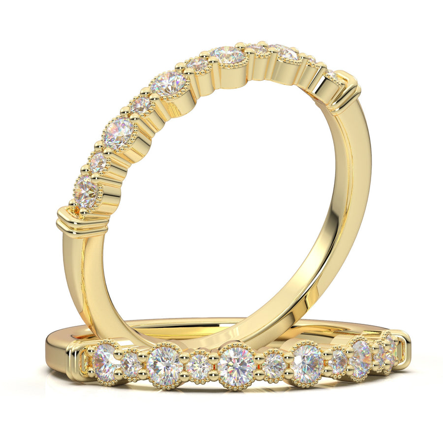 14K Yellow Gold Diamond Ring, Art Deco Wedding Band, Half Eternity Ring, Stacking Ring, Milgrain Wedding Band, Vintage Band, Matching Band