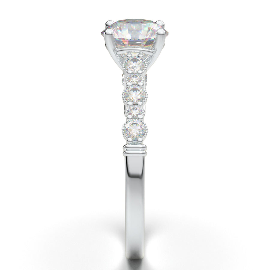 14K Solid White Gold Diamond Ring, Moissanite Engagement Ring, Promise Ring Women, Vintage Art Deco Ring, Anniversary Birthday Gift for Her