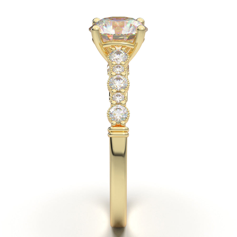 14K Solid Yellow Gold Diamond Ring, Moissanite Engagement Ring, Promise Ring Women, Vintage Art Deco Ring, Anniversary Birthday Gift for Her