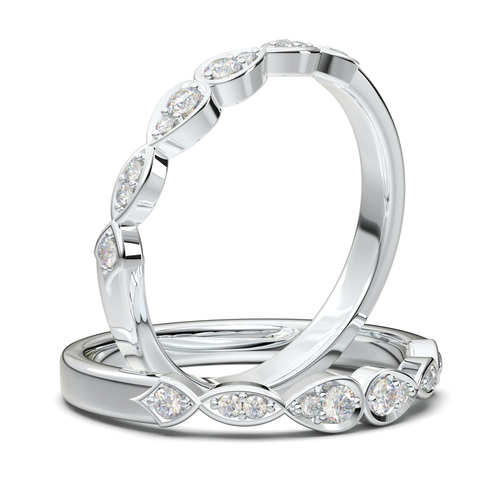 White Gold Wedding Band, Vintage Stacking Band, Moissanite Stackable B