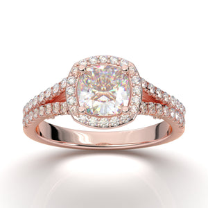 Rose Gold Diamond Ring, 14K Engagement Ring, Cushion Halo Ring, Moissanite Ring, Promise Ring, Diamond Ring For Her, Anniversary Gift