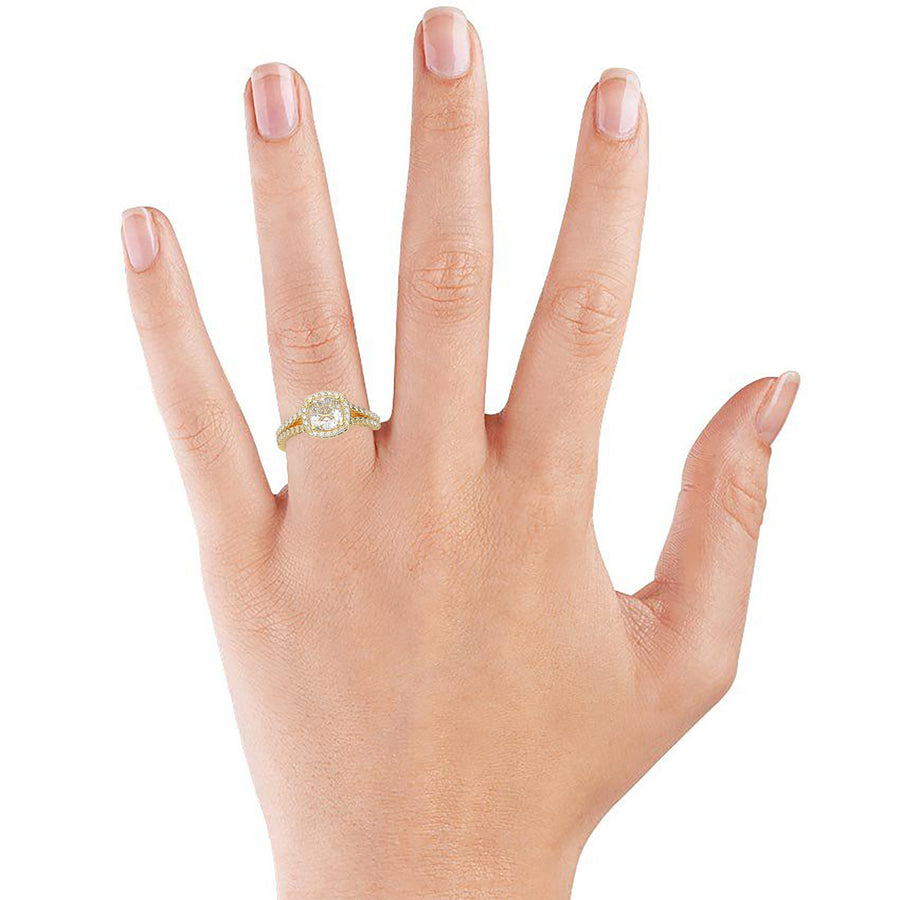 Yellow Gold Engagement Ring, Moissanite Ring, Promise Ring, Diamond Wedding Ring, Cushion Halo Ring, Anniversary Ring, Gift For Her 14K Ring