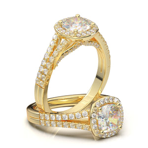 Yellow Gold Engagement Ring, Moissanite Ring, Promise Ring, Diamond Wedding Ring, Cushion Halo Ring, Anniversary Ring, Gift For Her 14K Ring