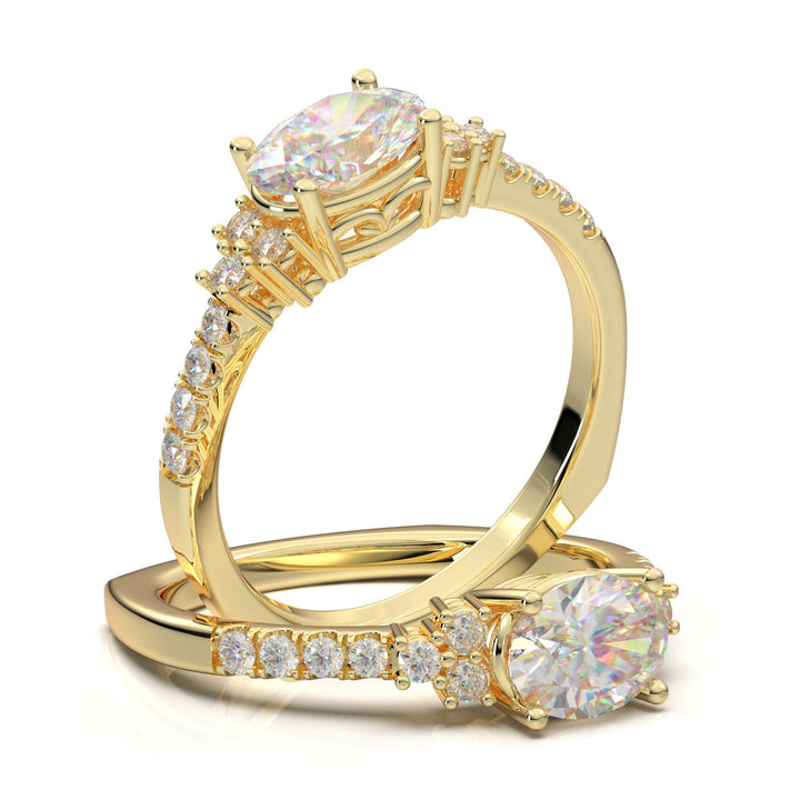 Oval Engagement Ring For Her, 14K Yellow Gold Ring, Three Stone Moissanite Ring, Promise Wedding Ring, Diamond Ring For Women, Art Deco Ring