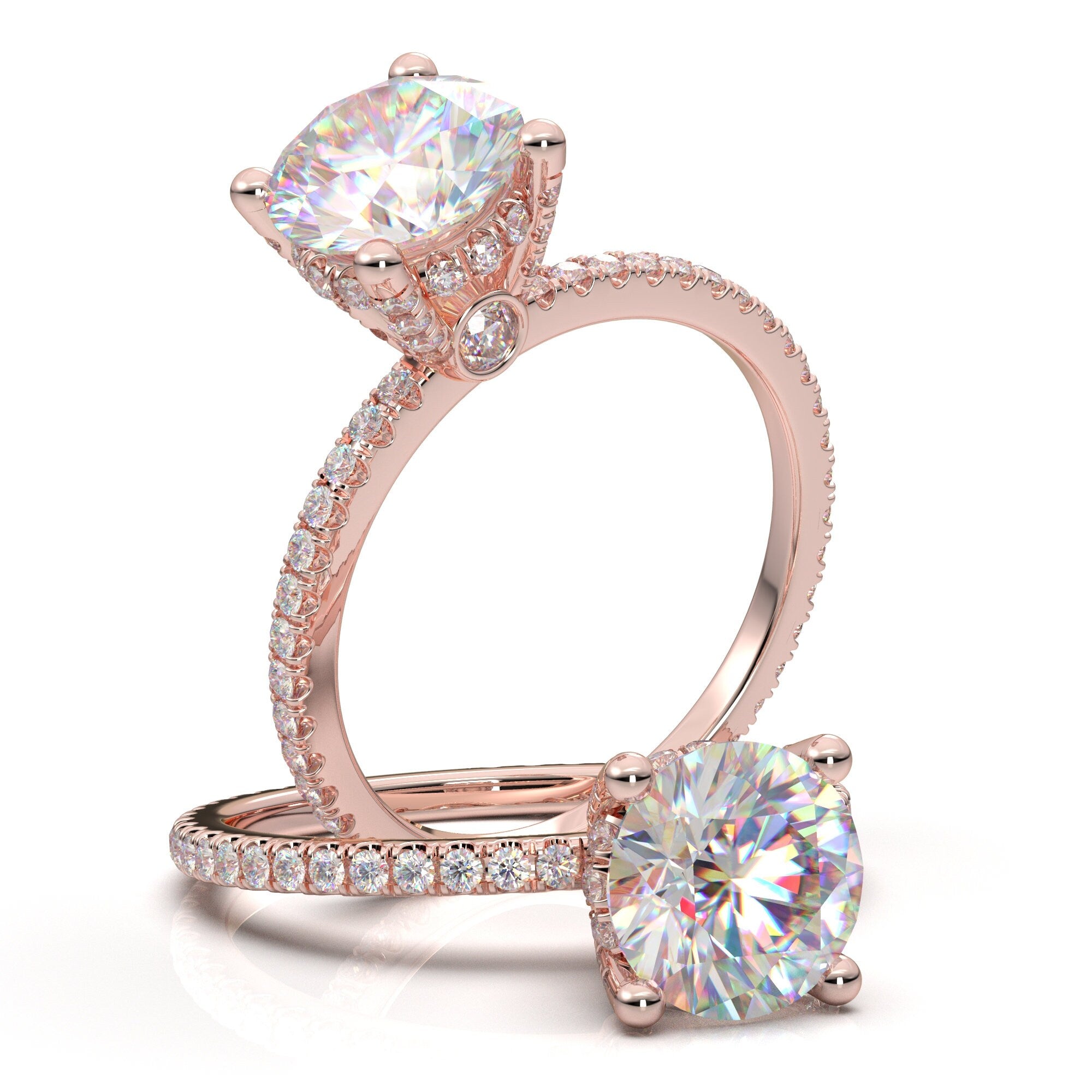 Oval Accented 14K Rose Gold Engagement Ring