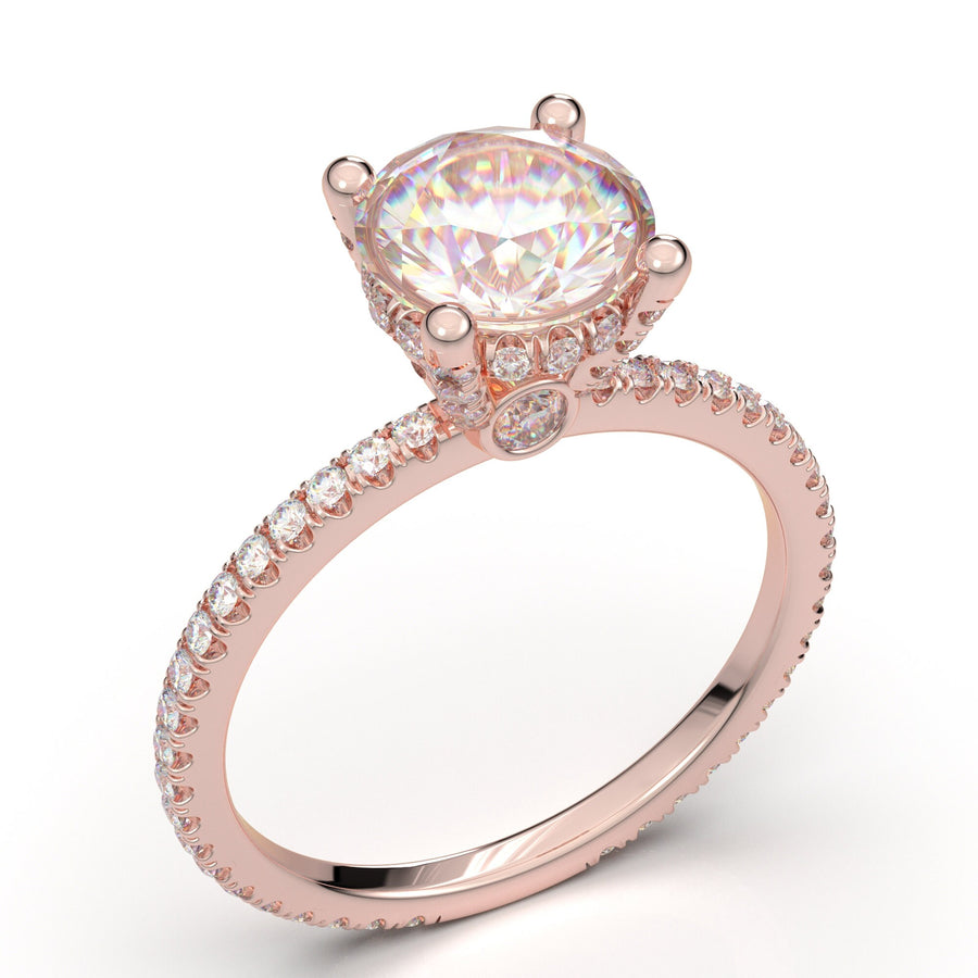 Rose Gold Engagement Ring, Thin Diamond Ring, Hidden Halo Ring For Her, Dainty Moissanite Ring For Women, 1.5 Carat Ring, Anniversary Gift