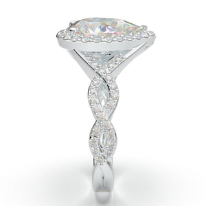 White Gold Pear Halo Engagement Ring, Infinity Twist Ring, 2 Carat Moissanite Ring, Diamond Wedding Ring, Promise Ring For Women, 14K Gift