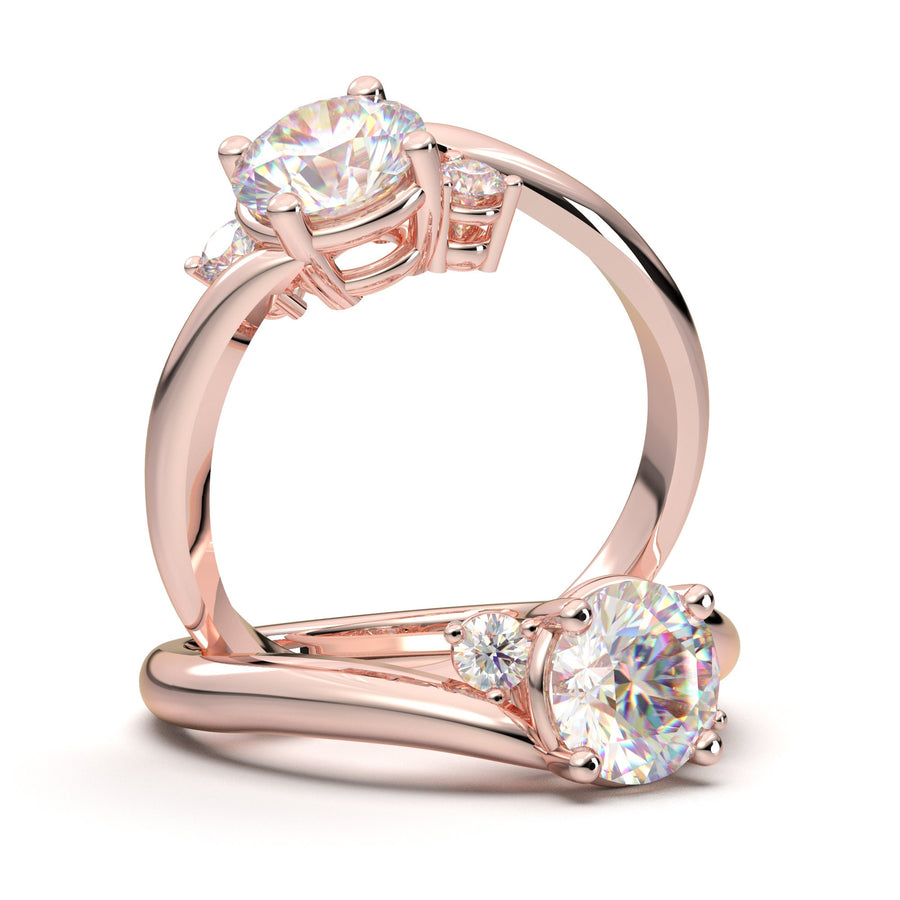 Women's Three Stone Engagement Ring/ Yellow Gold Diamond Wedding Ring/ 14K Forever One Moissanite Ring For Her/ Anniversary Gift