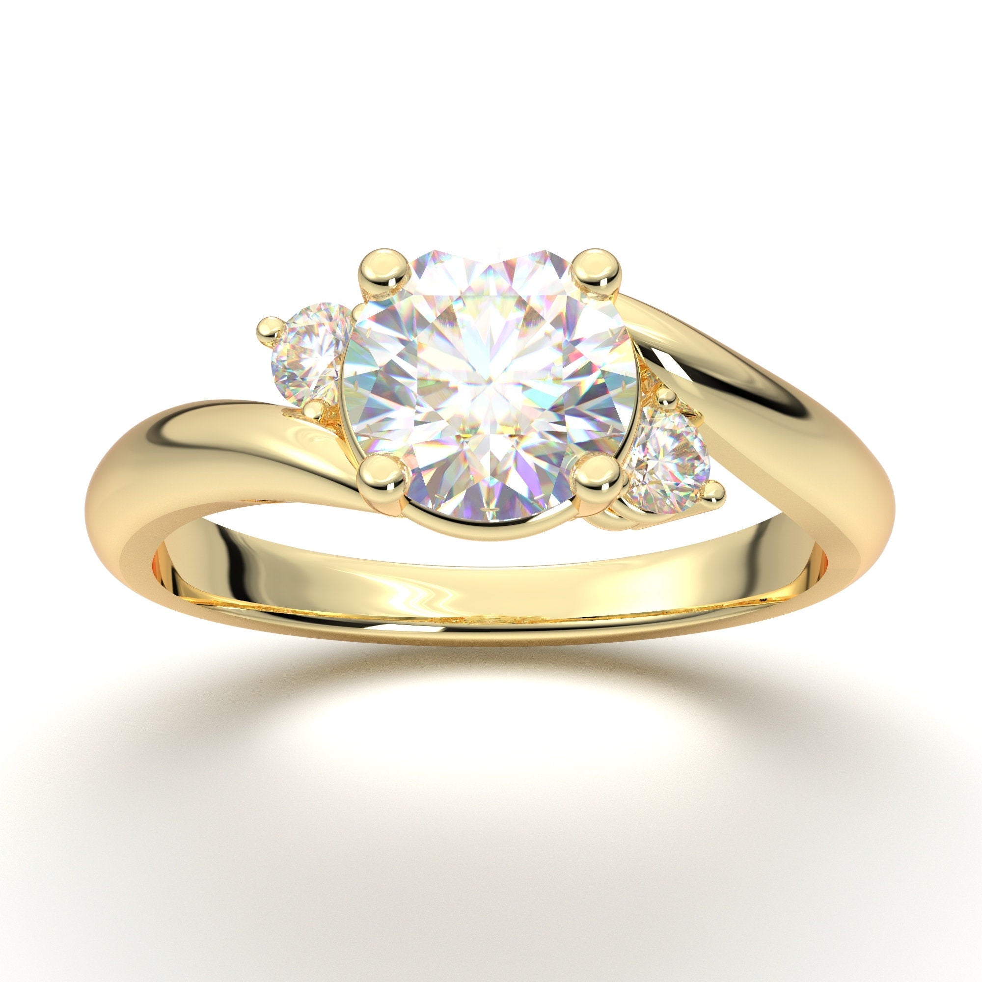 14k gold plated round sim diamond cross design womens solitaire wedding ring  - Lilu Jewels - 2413308