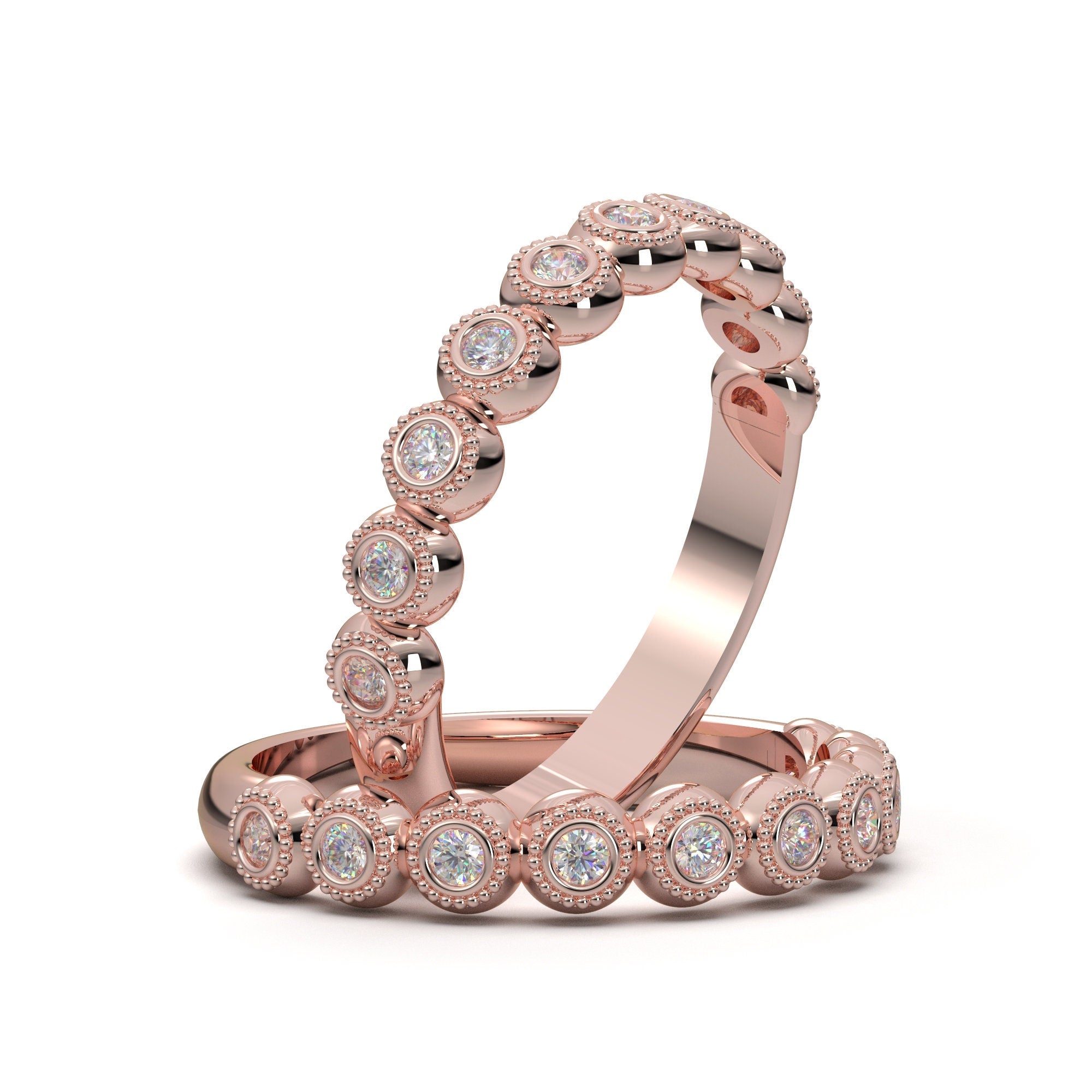 White Gold Stackable Band, Wedding Band, Bezel Stacking Ring, Diamond