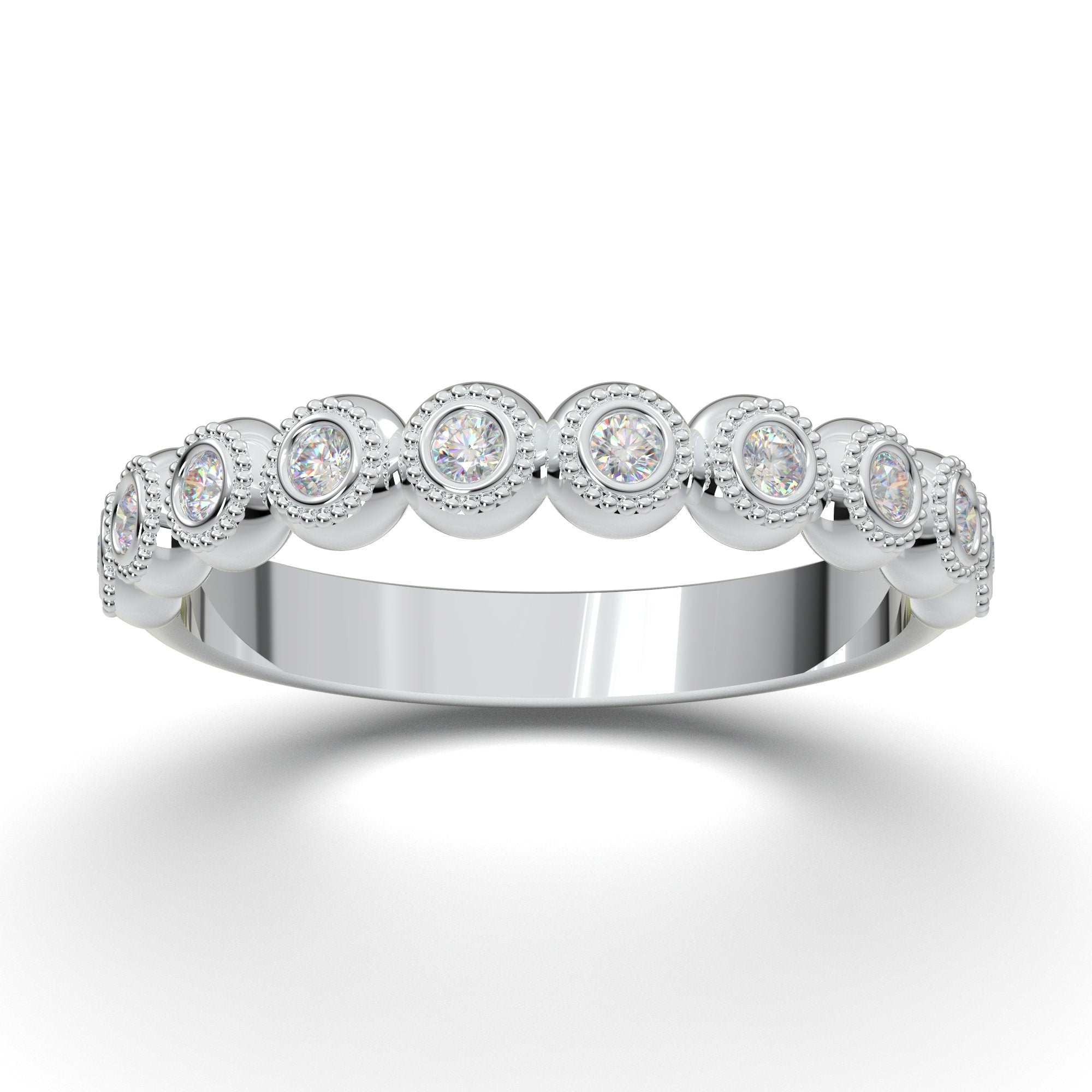 White Gold Stackable Band, Wedding Band, Bezel Stacking Ring, Diamond