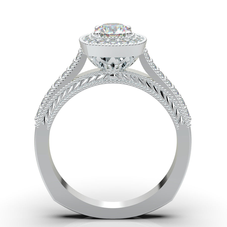 White Gold Engagement Ring Women, Art Deco Ring, Diamond Halo Wedding Ring, Promise Ring, Moissanite Ring for Her, Vintage Anniversary Gift