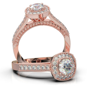 Rose Gold Engagement Ring Women, Art Deco Ring, Diamond Halo Wedding Ring, Promise Ring, Moissanite Ring for Her, Vintage Anniversary Gift