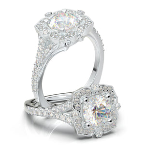 Round Halo Engagement Ring - Art Deco Wedding Ring - Halo Ring - Vintage Style Ring - Promise Ring - 14K Rose Gold Ring - 1 Carat