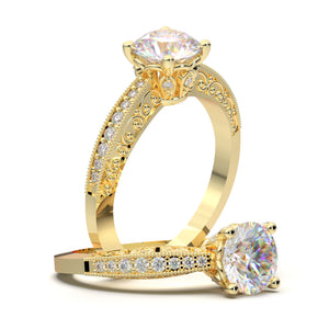 Vintage Milgrain Engagement Ring, 1 Carat Moissanite Ring, Natural Diamond Ring, 14K Solid White Gold Ring, Promise Ring, Wedding Ring Her