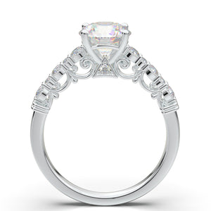 14K Solid White Gold Diamond Ring, Moissanite Engagement Ring, Promise Ring Women, Vintage Art Deco Ring, Anniversary Birthday Gift for Her