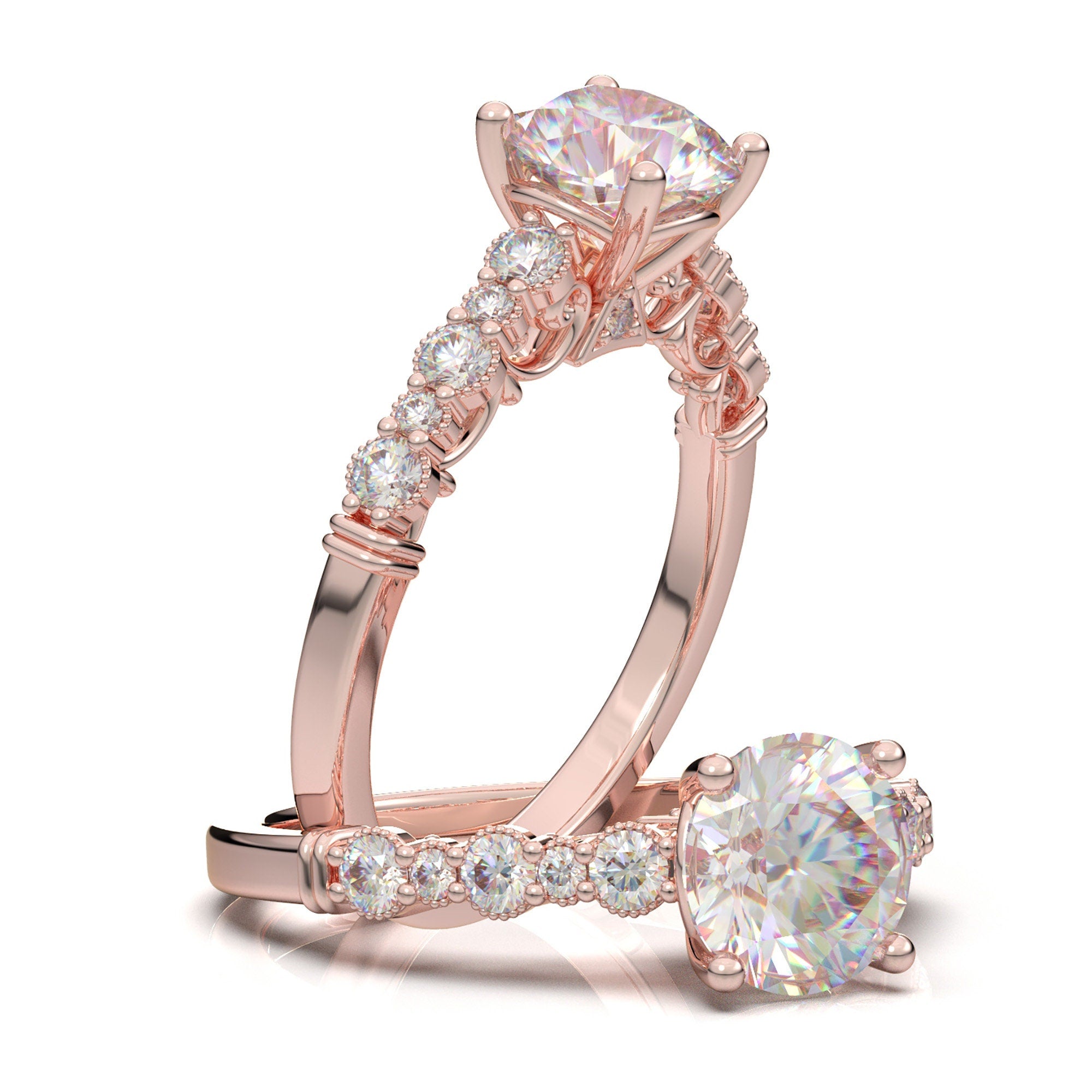 14K Solid White Gold Diamond Ring, Moissanite Engagement Ring, Promise