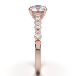 14K Solid Rose Gold Diamond Ring, Moissanite Engagement Ring, Promise Ring Women, Vintage Art Deco Ring, Anniversary Birthday Gift for Her