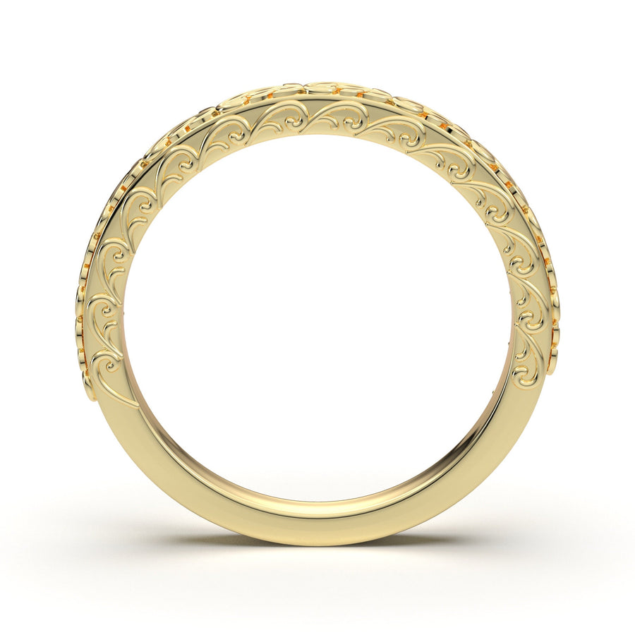 Antique Filigree Ring, Floral Engraving Wedding Band, Women Wedding Ring, Yellow Gold Vintage Inspired Ring, Matching Anniversary Ring, 14K