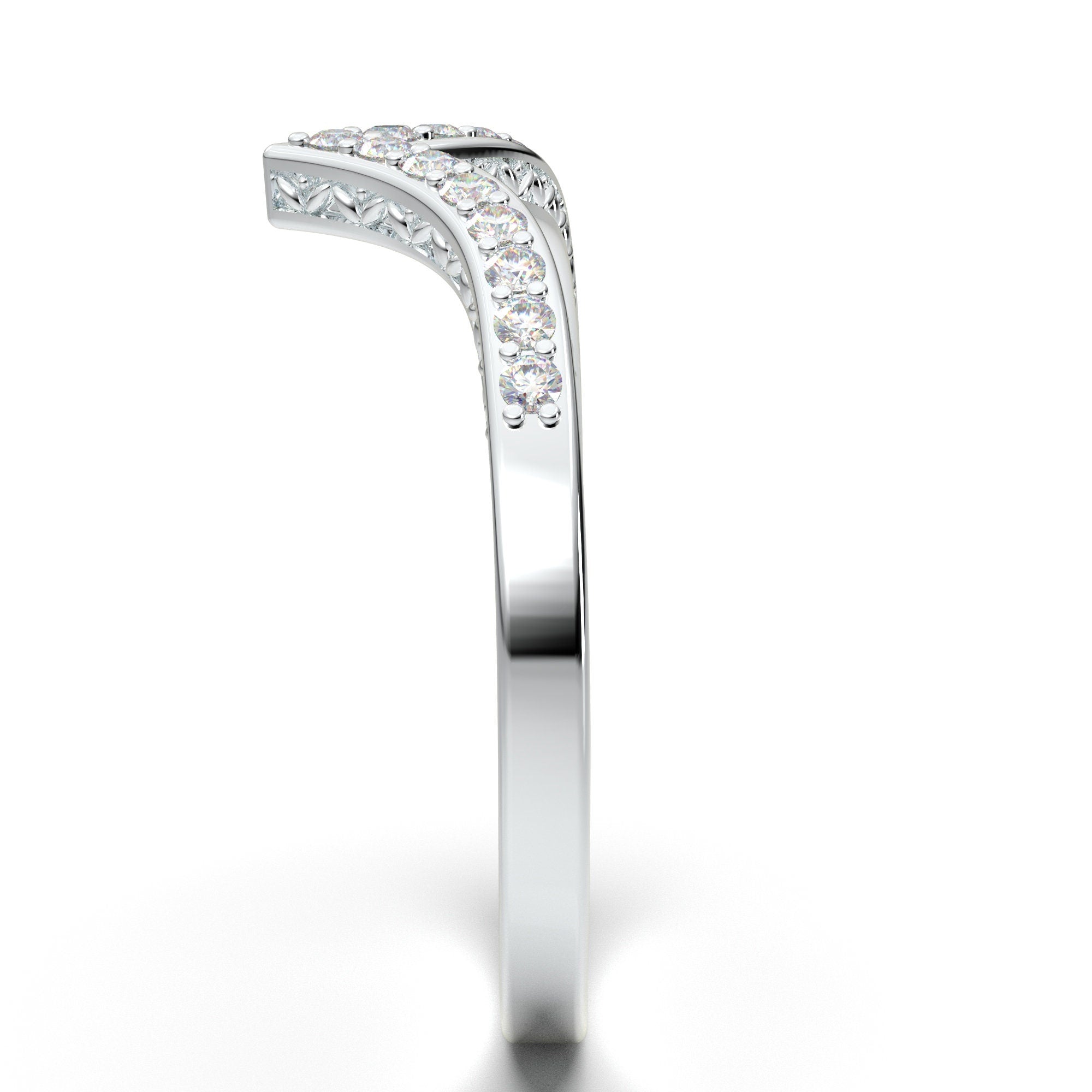 Wavy Round Diamond Engagement Ring Set - One Carat Diamond Half Eternity