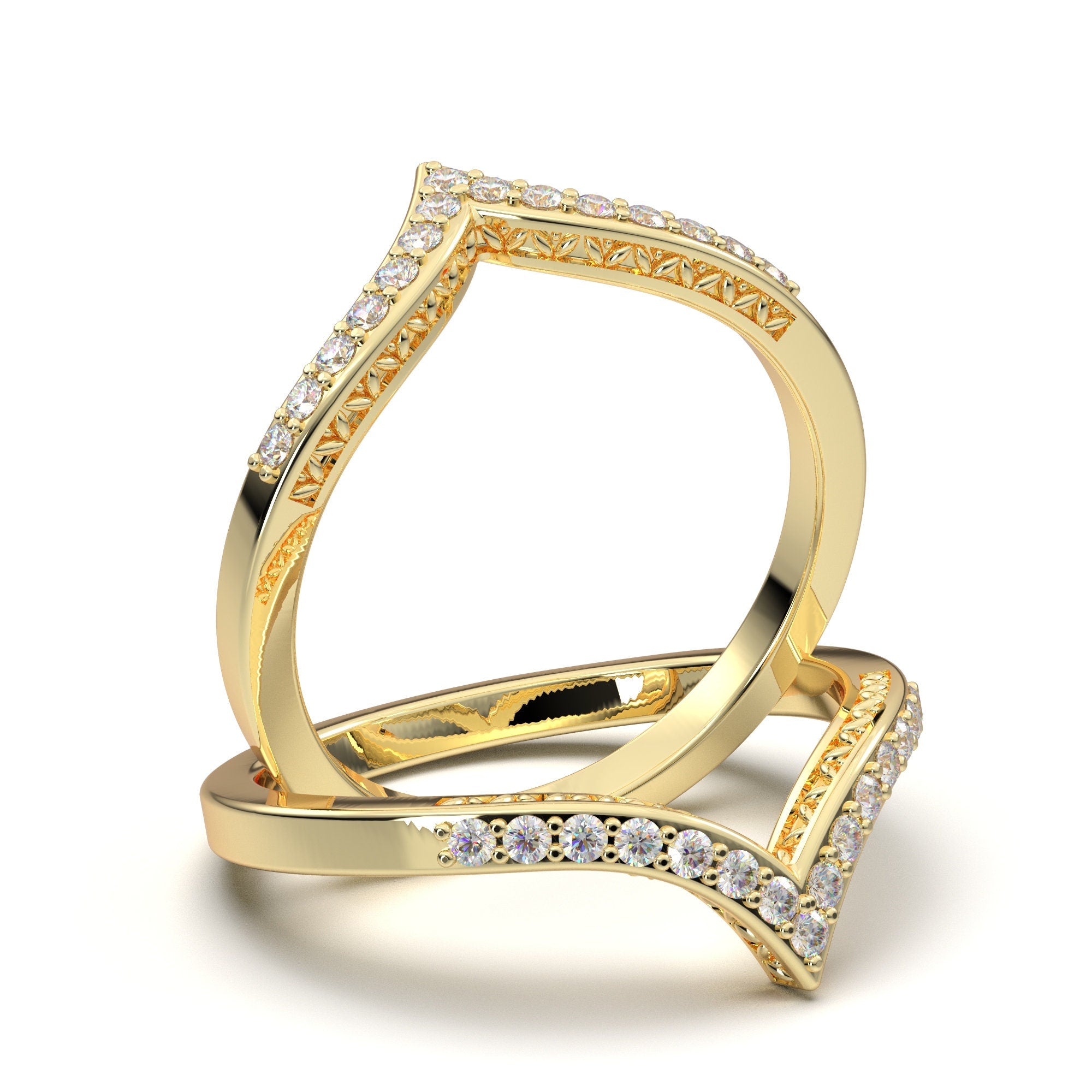 Half Eternity Chevron Rose Gold Ring, V Shape Ring, Diamond Wedding Band, Engagement Anniversary Ring, Stackable Band Vintage Art Deco Ring 4.75 US/CA
