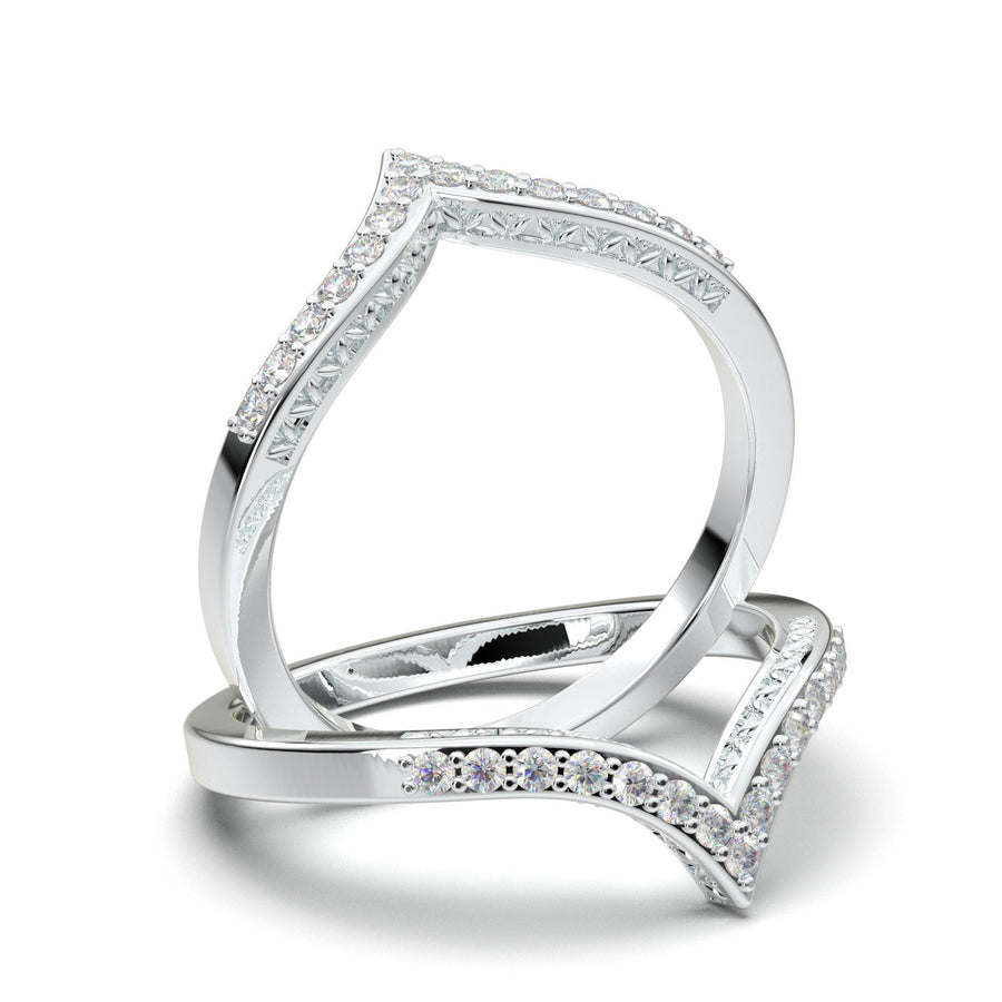 Half Eternity Chevron Rose Gold Ring, V Shape Ring, Diamond Wedding Band, Engagement Anniversary Ring, Stackable Band Vintage Art Deco Ring