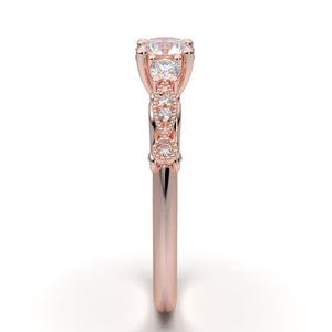 14K Solid Rose Gold Ring, Diamond Engagement Ring For Women, Three Stone Ring, Promise Anniversary Ring, Vintage Art Deco Moissanite Ring