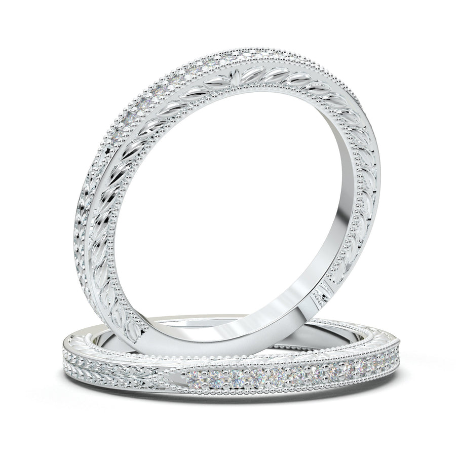 14K Rose Gold Ring for Women - Wedding Band - Vintage Art Deco Band - Stacking Rings - Diamond Wedding Band - Minimalist Matching Ring
