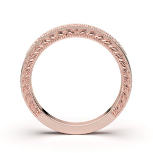 14K Rose Gold Ring for Women - Wedding Band - Vintage Art Deco Band - Stacking Rings - Diamond Wedding Band - Minimalist Matching Ring