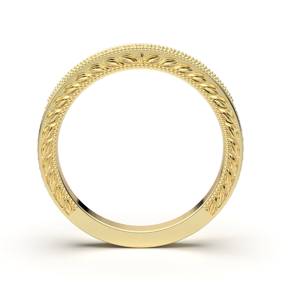 14K Yellow Gold Ring for Women - Wedding Band - Vintage Art Deco Band - Stacking Rings - Diamond Wedding Band - Minimalist Matching Ring