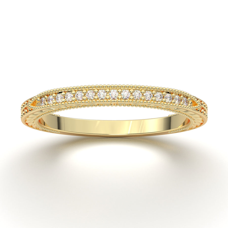 14K Yellow Gold Ring for Women - Wedding Band - Vintage Art Deco Band - Stacking Rings - Diamond Wedding Band - Minimalist Matching Ring