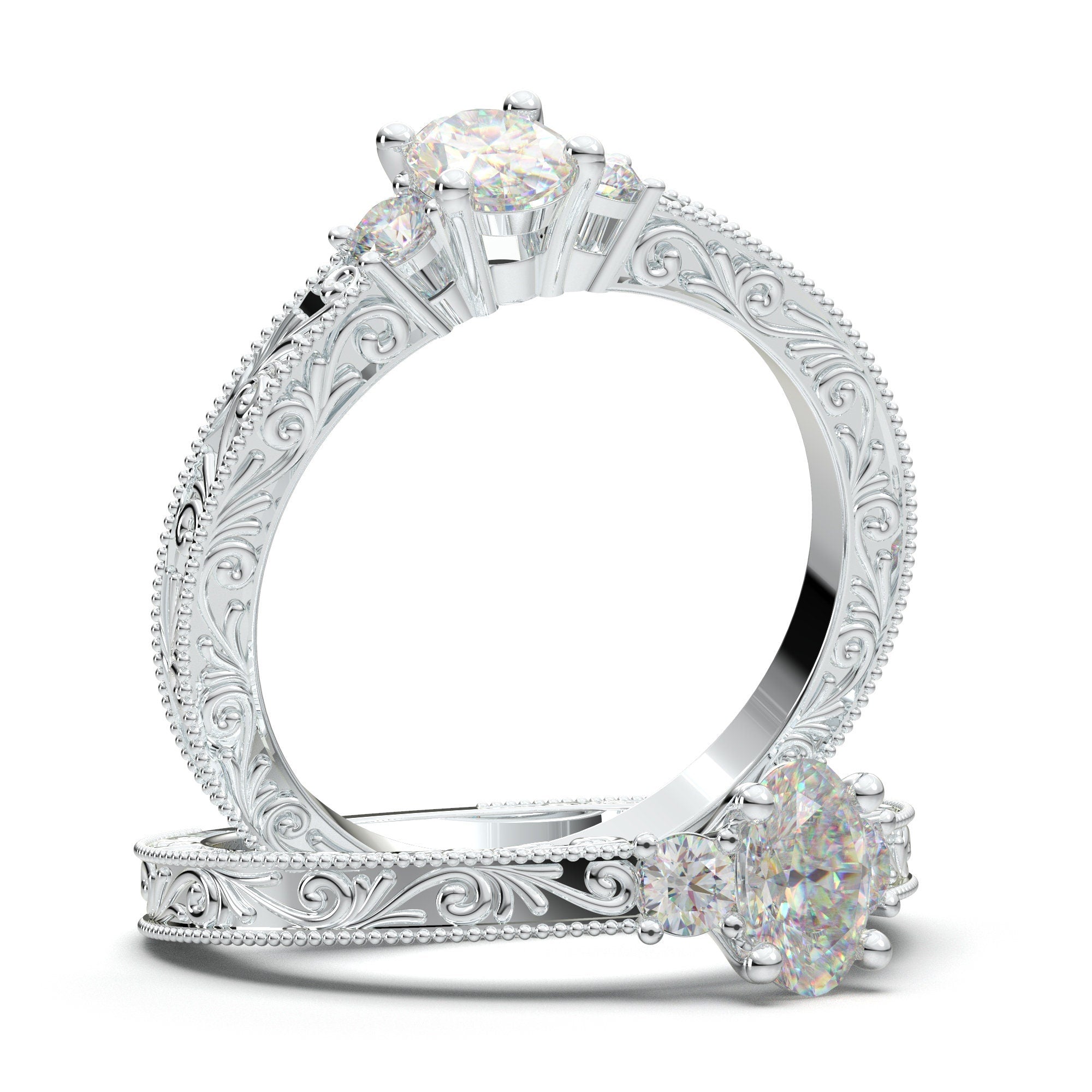 14K Solid White Gold Ring, Moissanite Engagement Ring For Women, Oval